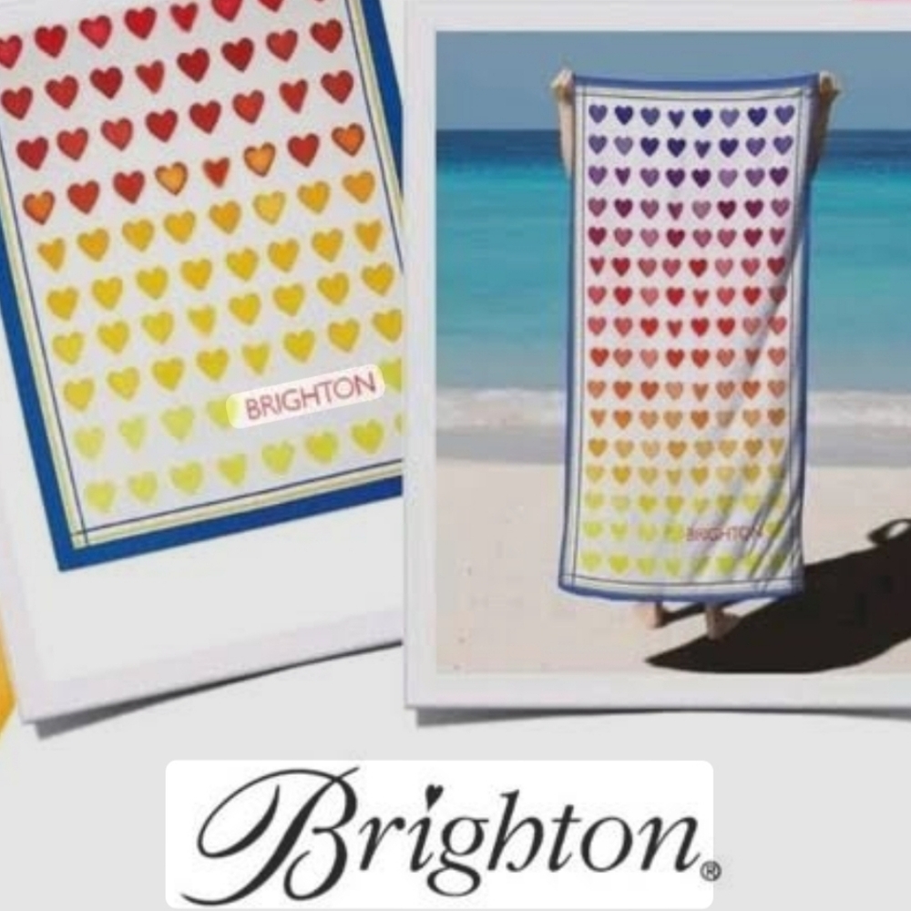 Brighton Multicolor Hearts Print Beach  Towel New